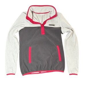Columbia Fleece Pullover Snap Neck Activewear Top Gray Pink XS
